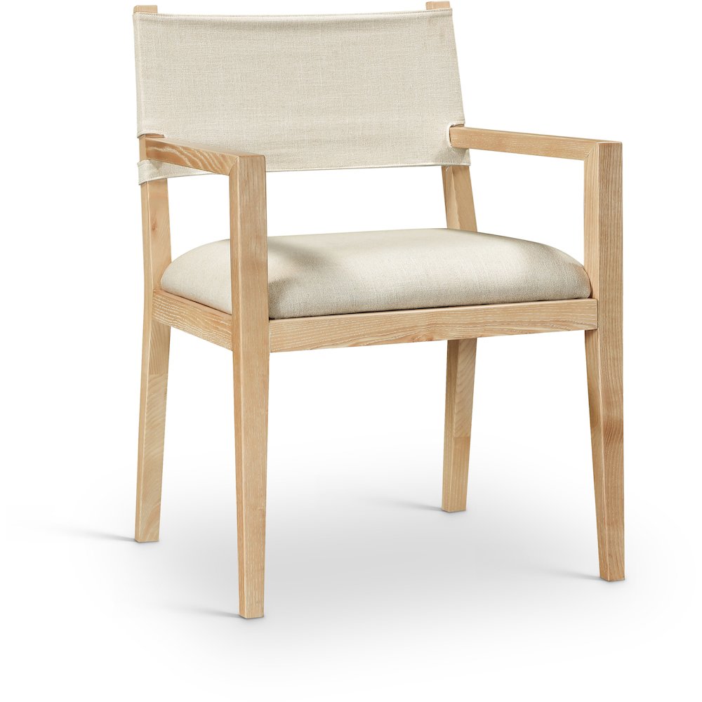Avon Cream Linen Textured Fabric Dining Arm Chair. Picture 1