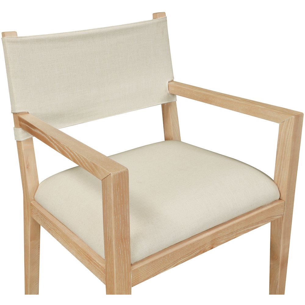 Avon Cream Linen Textured Fabric Dining Arm Chair. Picture 8