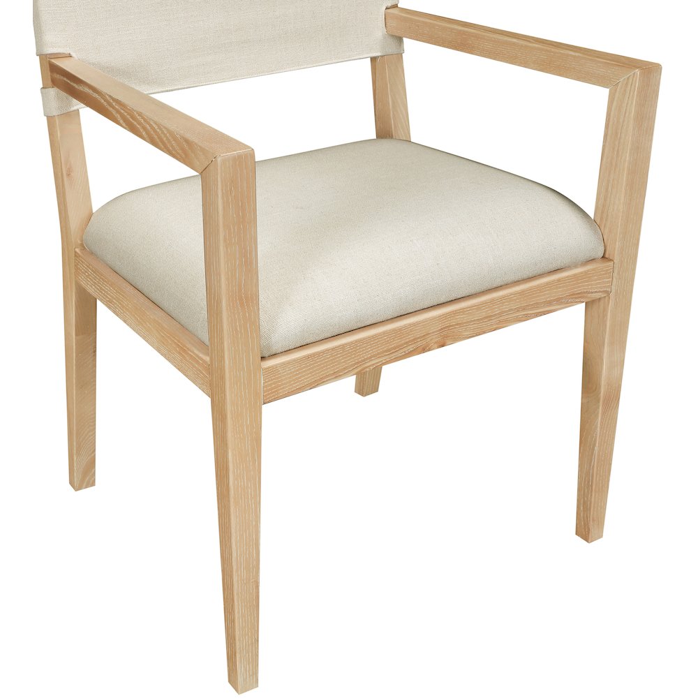 Avon Cream Linen Textured Fabric Dining Arm Chair. Picture 3
