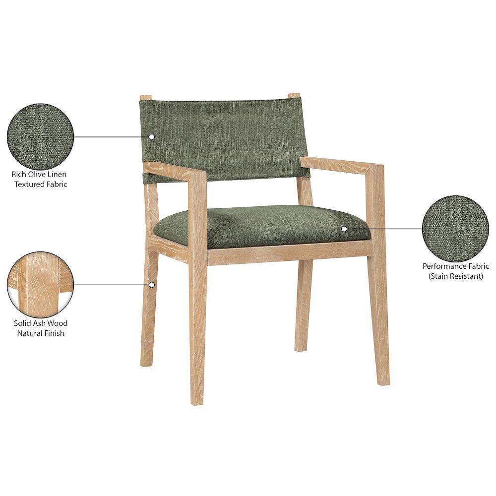 Avon Olive Linen Textured Fabric Dining Arm Chair. Picture 6