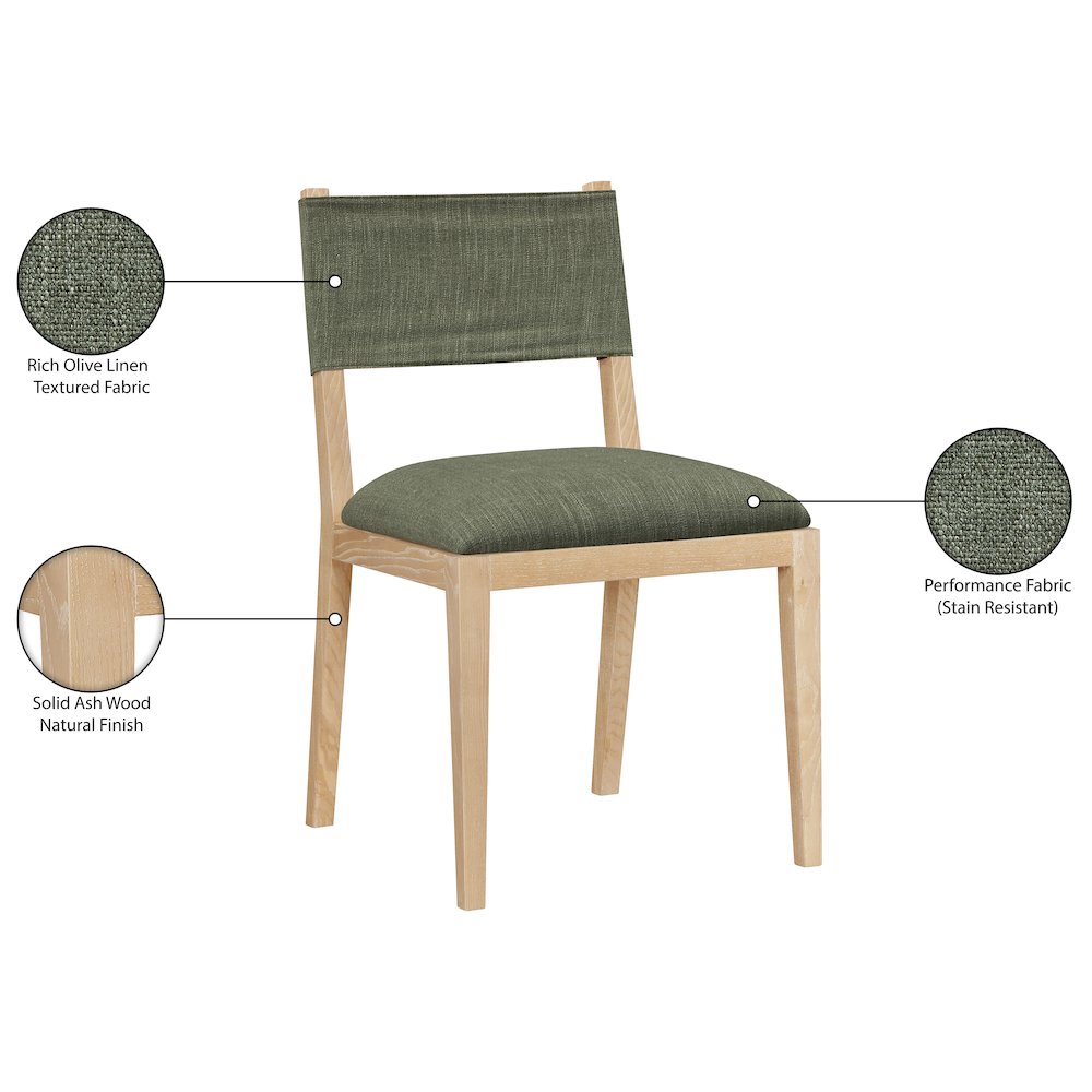 Avon Olive Linen Textured Fabric Dining Side Chair, Set of 2. Picture 11