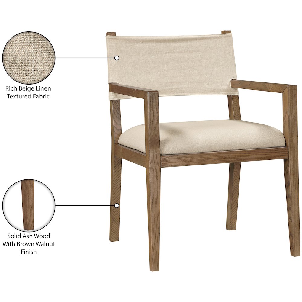 Avon Beige Linen Textured Fabric Dining Arm Chair. Picture 10