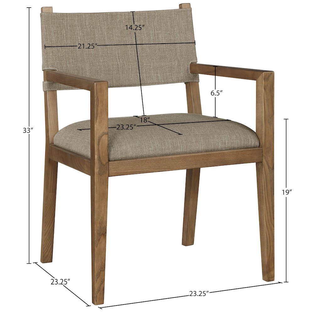 Avon Brown Linen Textured Fabric Dining Arm Chair. Picture 9