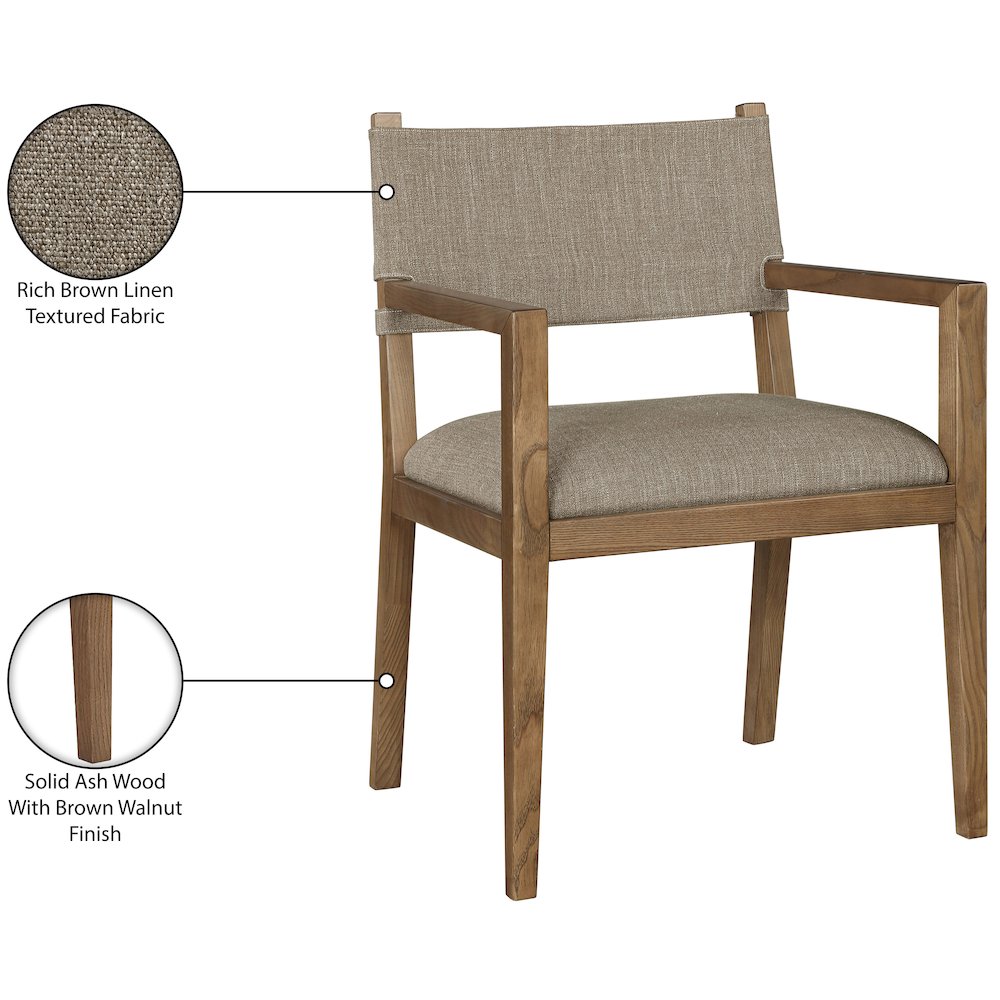 Avon Brown Linen Textured Fabric Dining Arm Chair. Picture 10