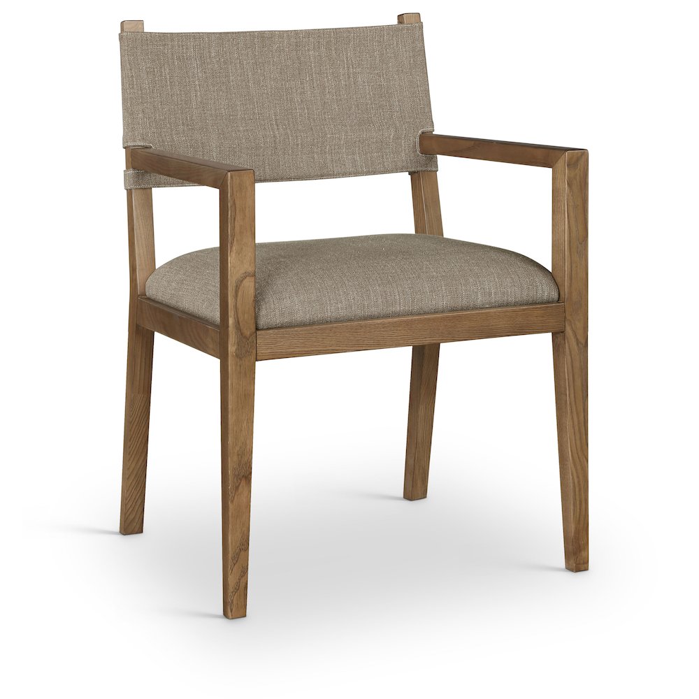 Avon Brown Linen Textured Fabric Dining Arm Chair. Picture 1