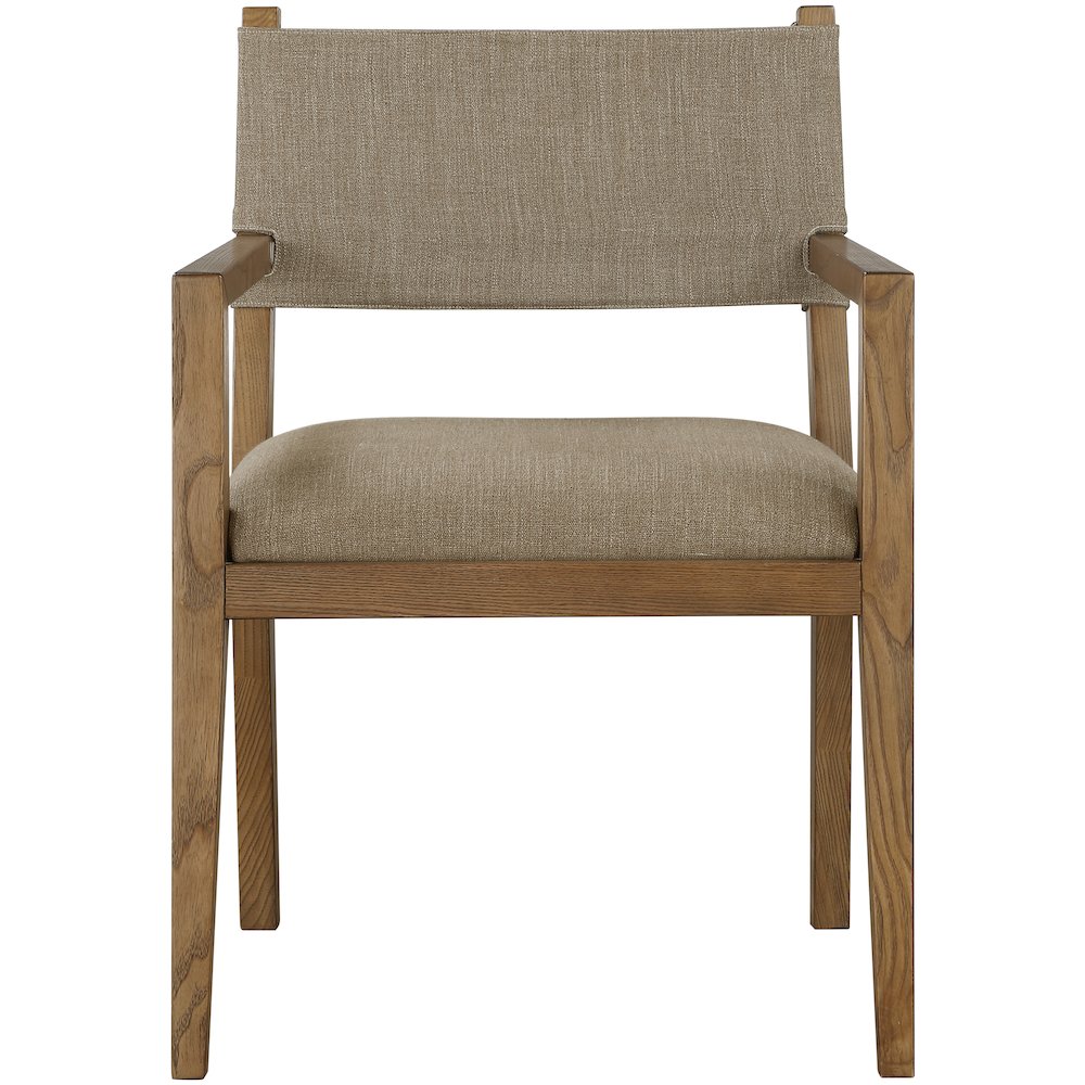 Avon Brown Linen Textured Fabric Dining Arm Chair. Picture 2