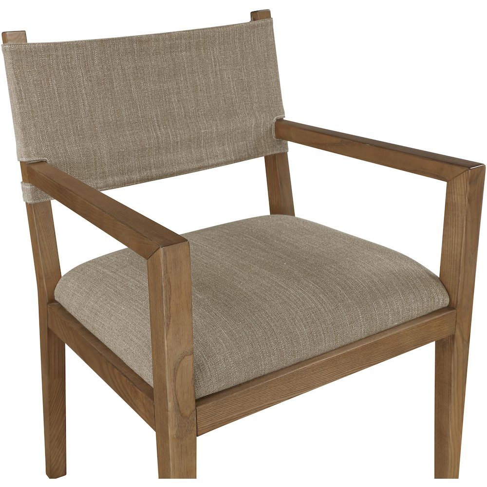 Avon Brown Linen Textured Fabric Dining Arm Chair. Picture 4
