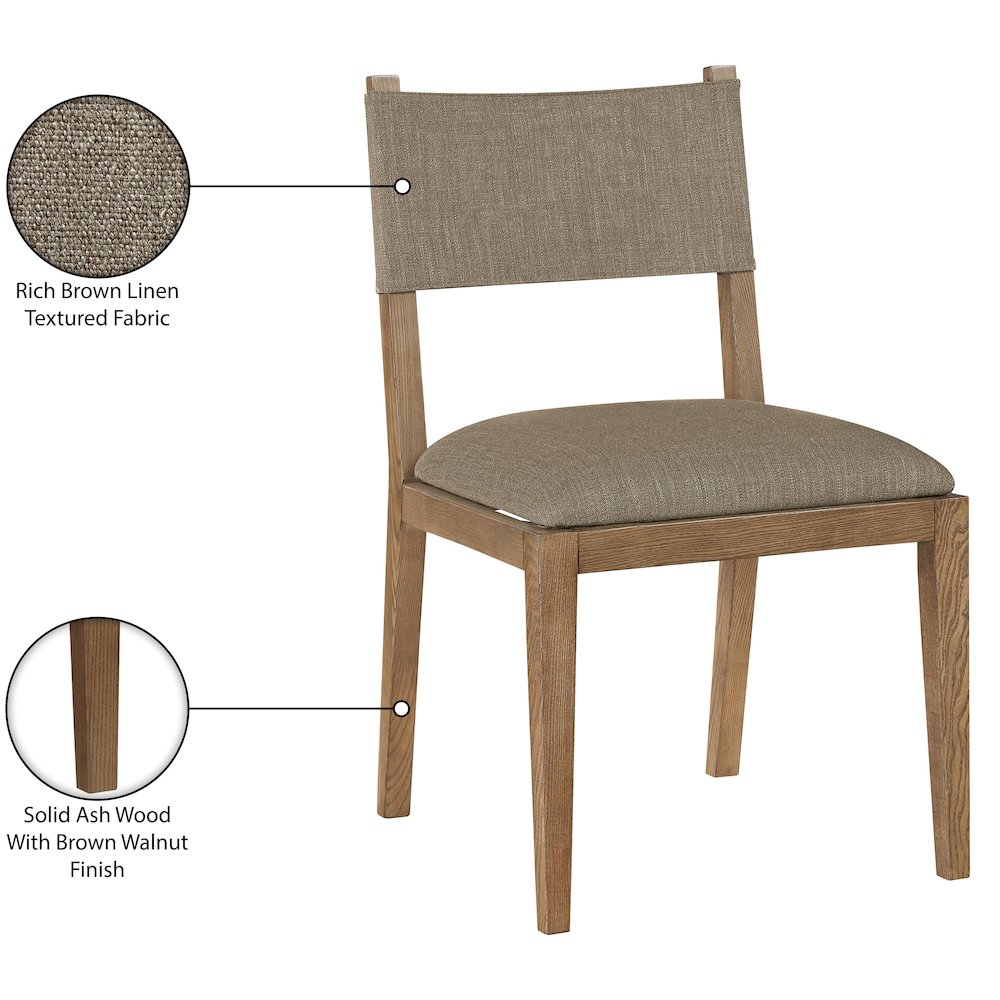 Avon Brown Linen Textured Fabric Dining Side Chair, Set of 2. Picture 12