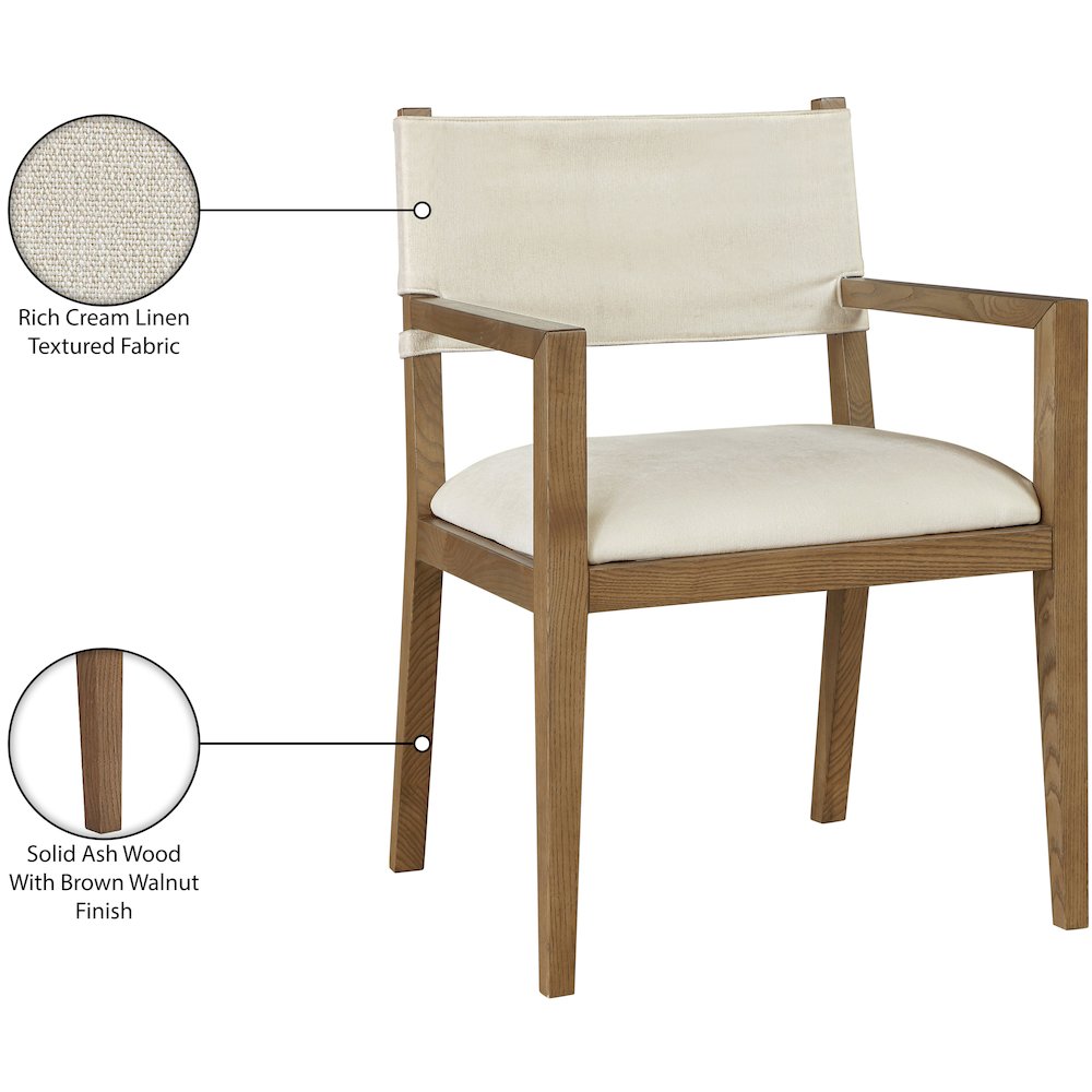 Avon Cream Linen Textured Fabric Dining Arm Chair. Picture 10