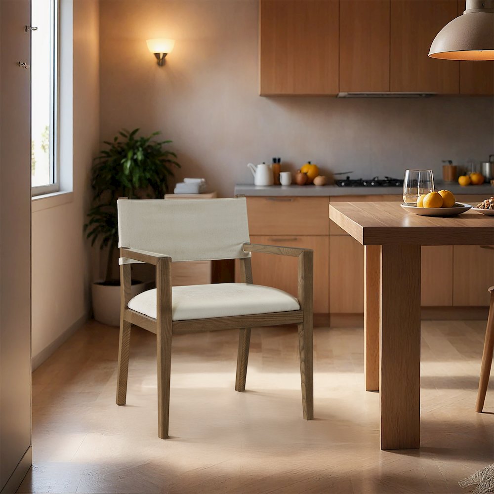 Avon Cream Linen Textured Fabric Dining Arm Chair. Picture 7