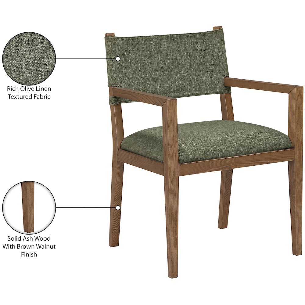 Avon Olive Linen Textured Fabric Dining Arm Chair. Picture 10