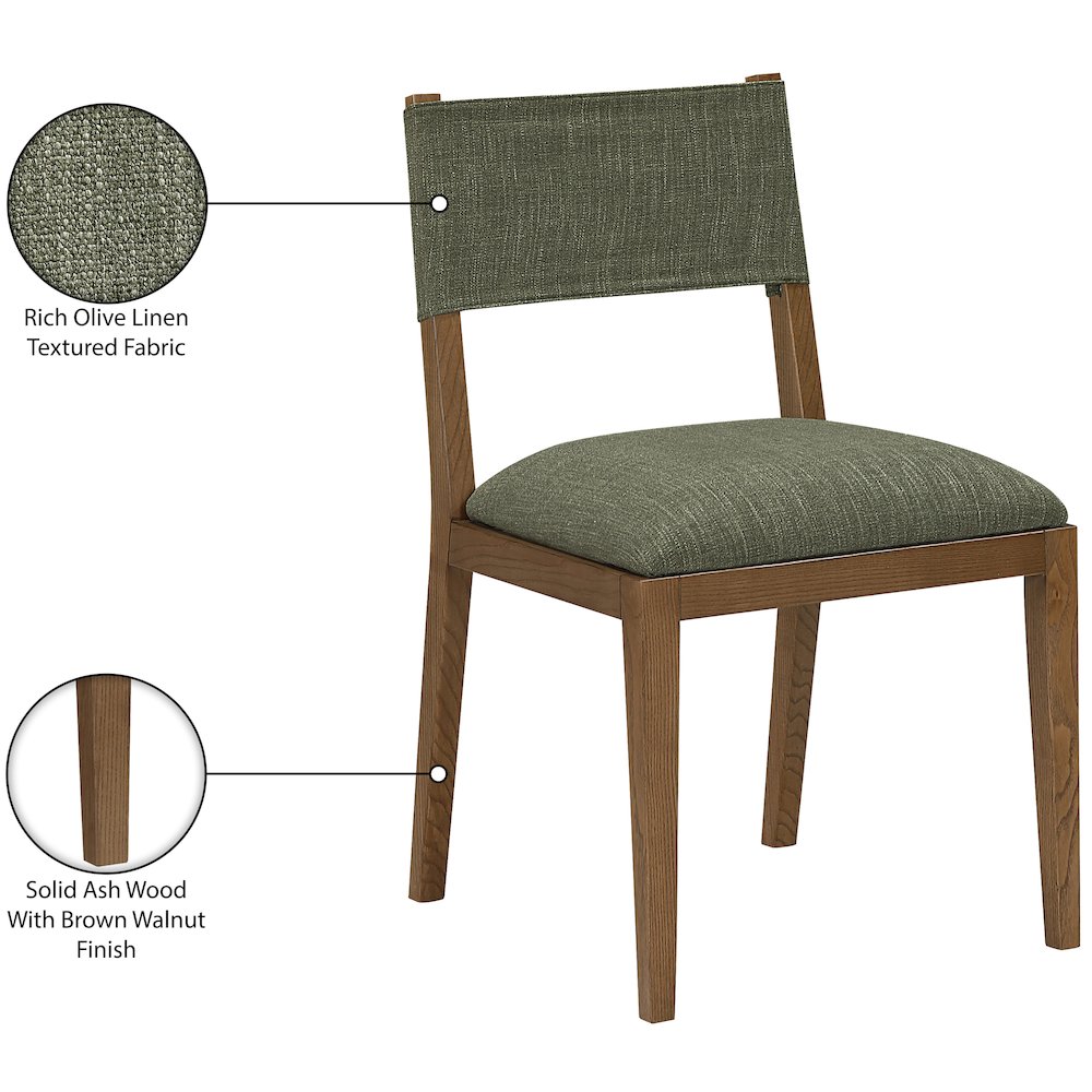 Avon Olive Linen Textured Fabric Dining Side Chair, Set of 2. Picture 12