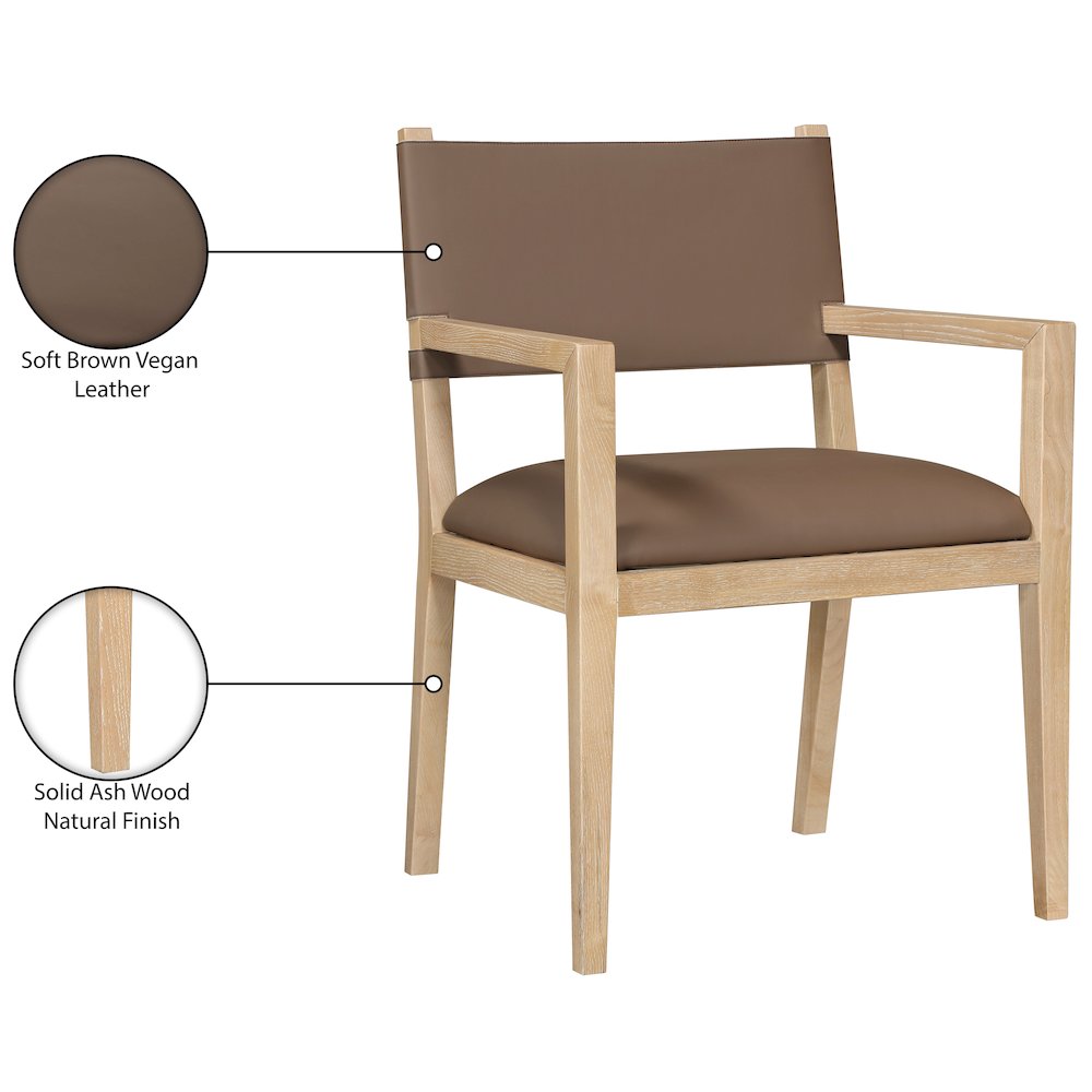 Avon Brown Vegan Leather Dining Arm Chair. Picture 9