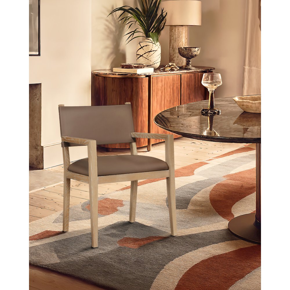 Avon Brown Vegan Leather Dining Arm Chair. Picture 7