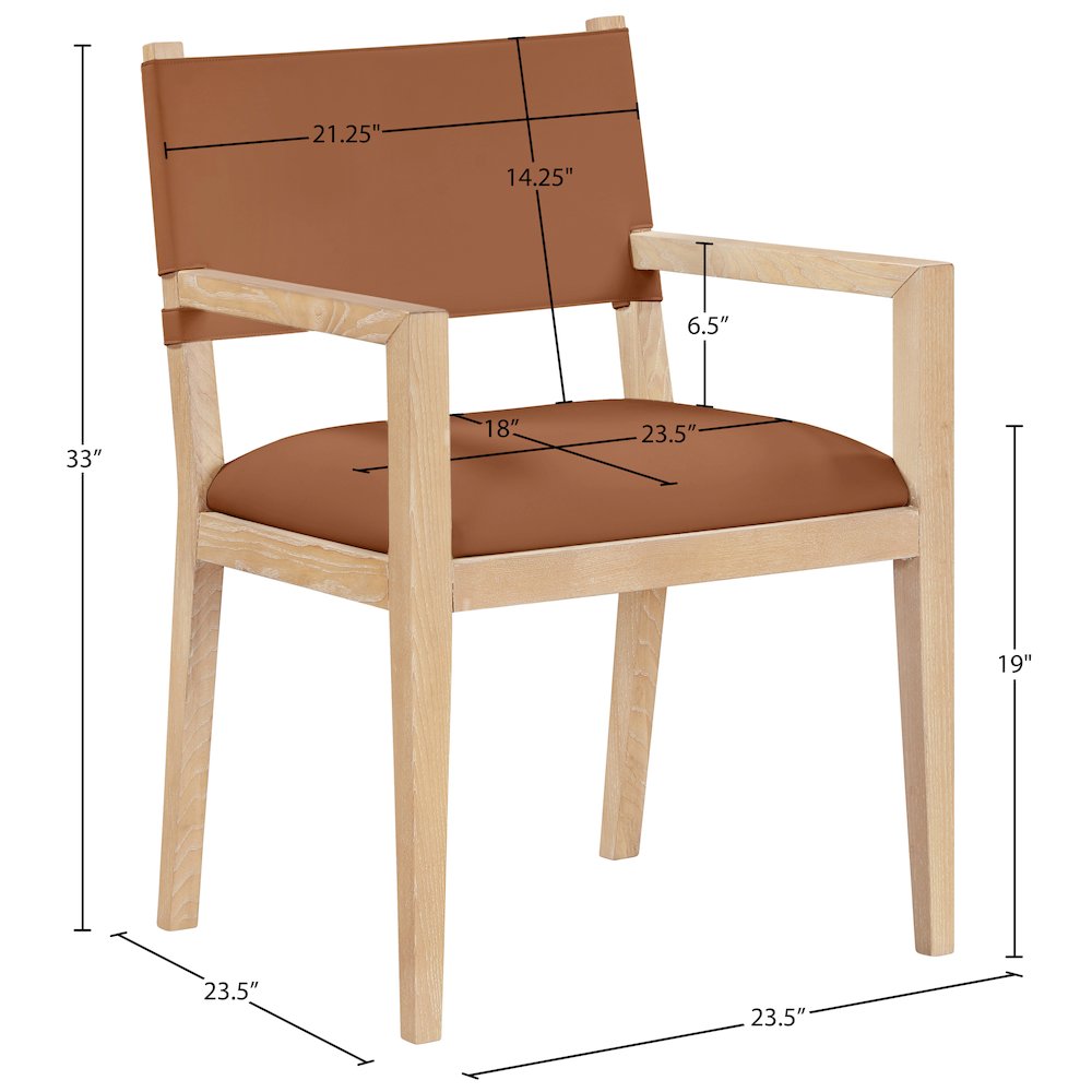Avon Cognac Vegan Leather Dining Arm Chair. Picture 6