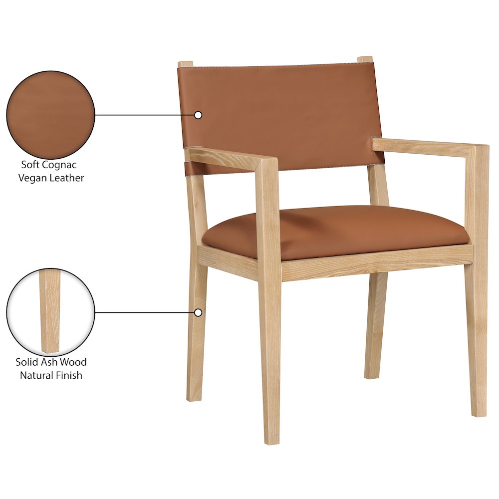 Avon Cognac Vegan Leather Dining Arm Chair. Picture 9