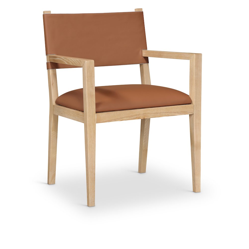Avon Cognac Vegan Leather Dining Arm Chair. Picture 1
