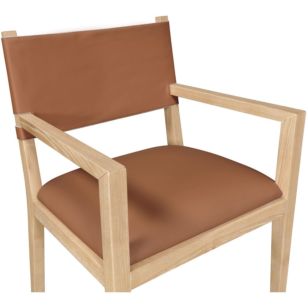 Avon Cognac Vegan Leather Dining Arm Chair. Picture 4