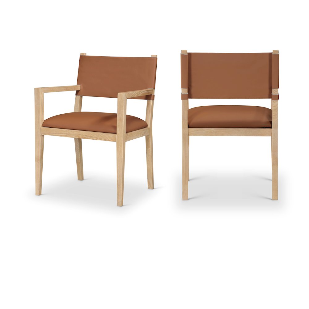 Avon Cognac Vegan Leather Dining Arm Chair. Picture 10