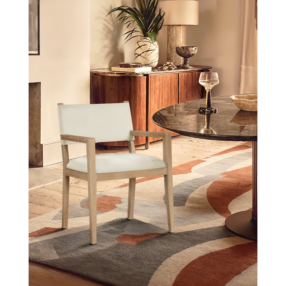 Avon Cream Vegan Leather Dining Arm Chair. Picture 7