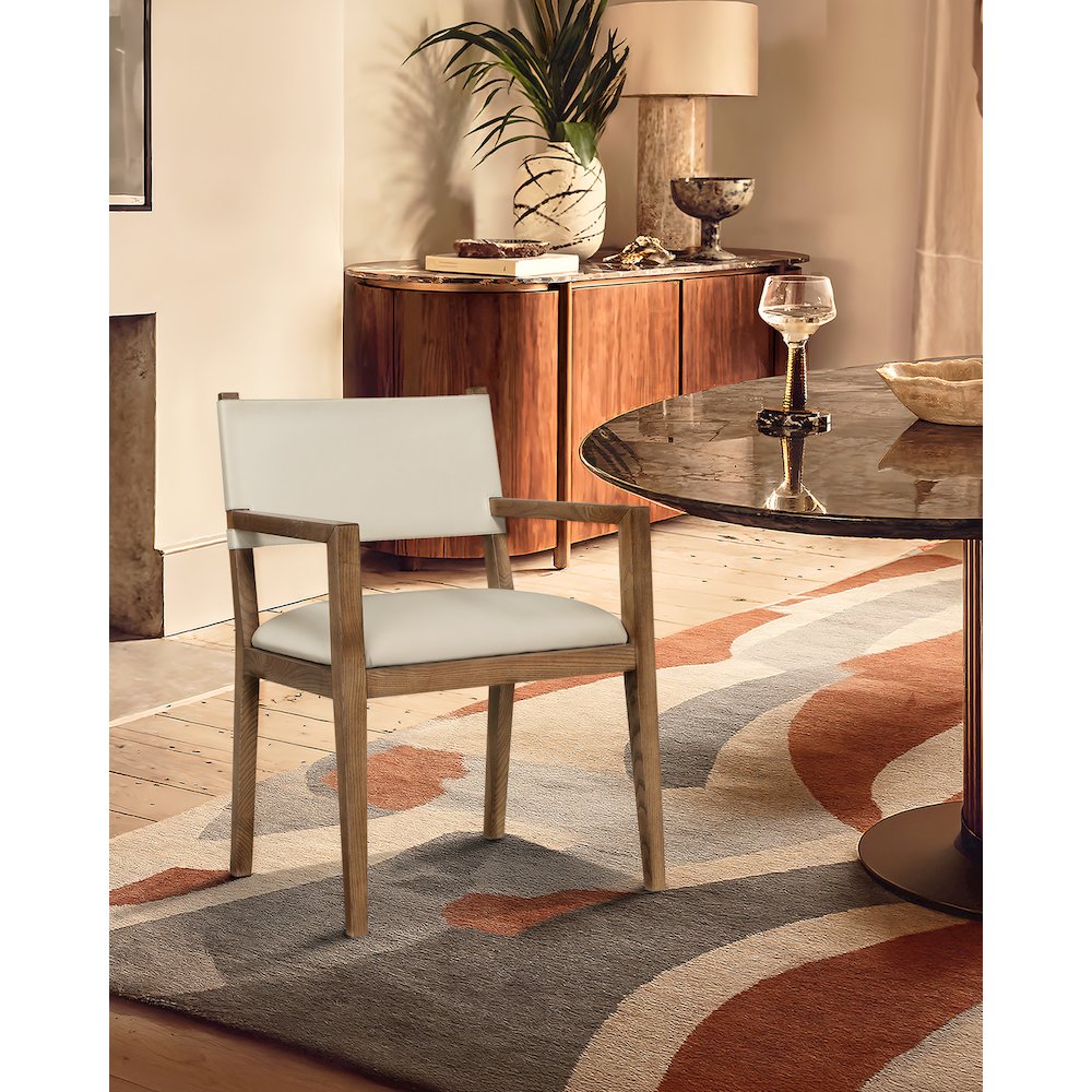Avon Beige Vegan Leather Dining Arm Chair. Picture 7