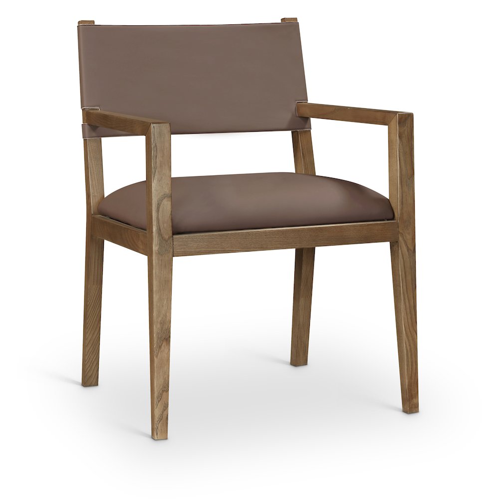 Avon Brown Vegan Leather Dining Arm Chair. Picture 1