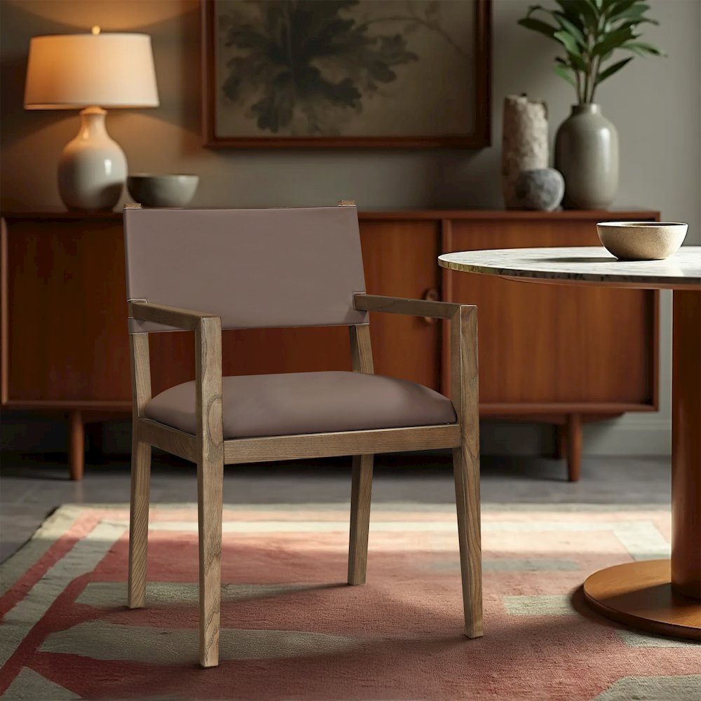 Avon Brown Vegan Leather Dining Arm Chair. Picture 7