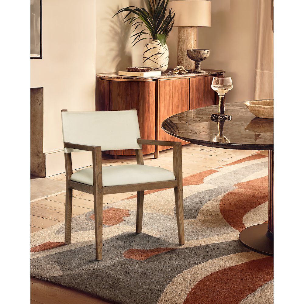 Avon Cream Vegan Leather Dining Arm Chair. Picture 7
