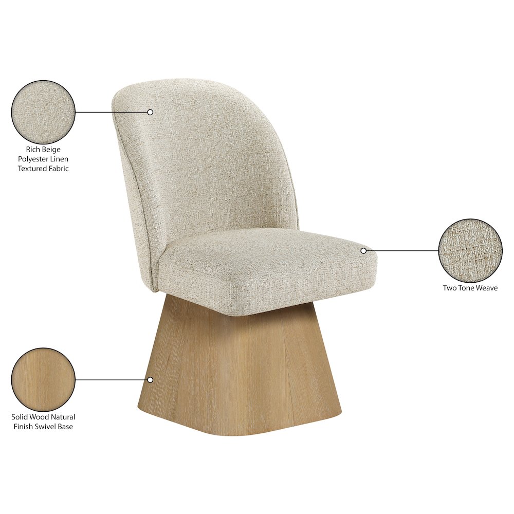 Marlowe Beige Linen Textured Fabric Upholstered Swivel Dining Side Chair. Picture 11