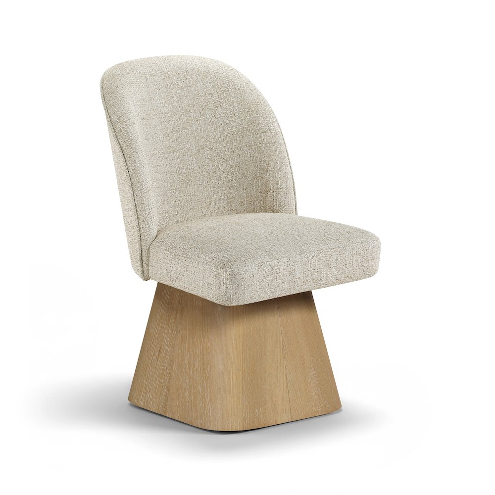 Marlowe Beige Linen Textured Fabric Upholstered Swivel Dining Side Chair. Picture 1