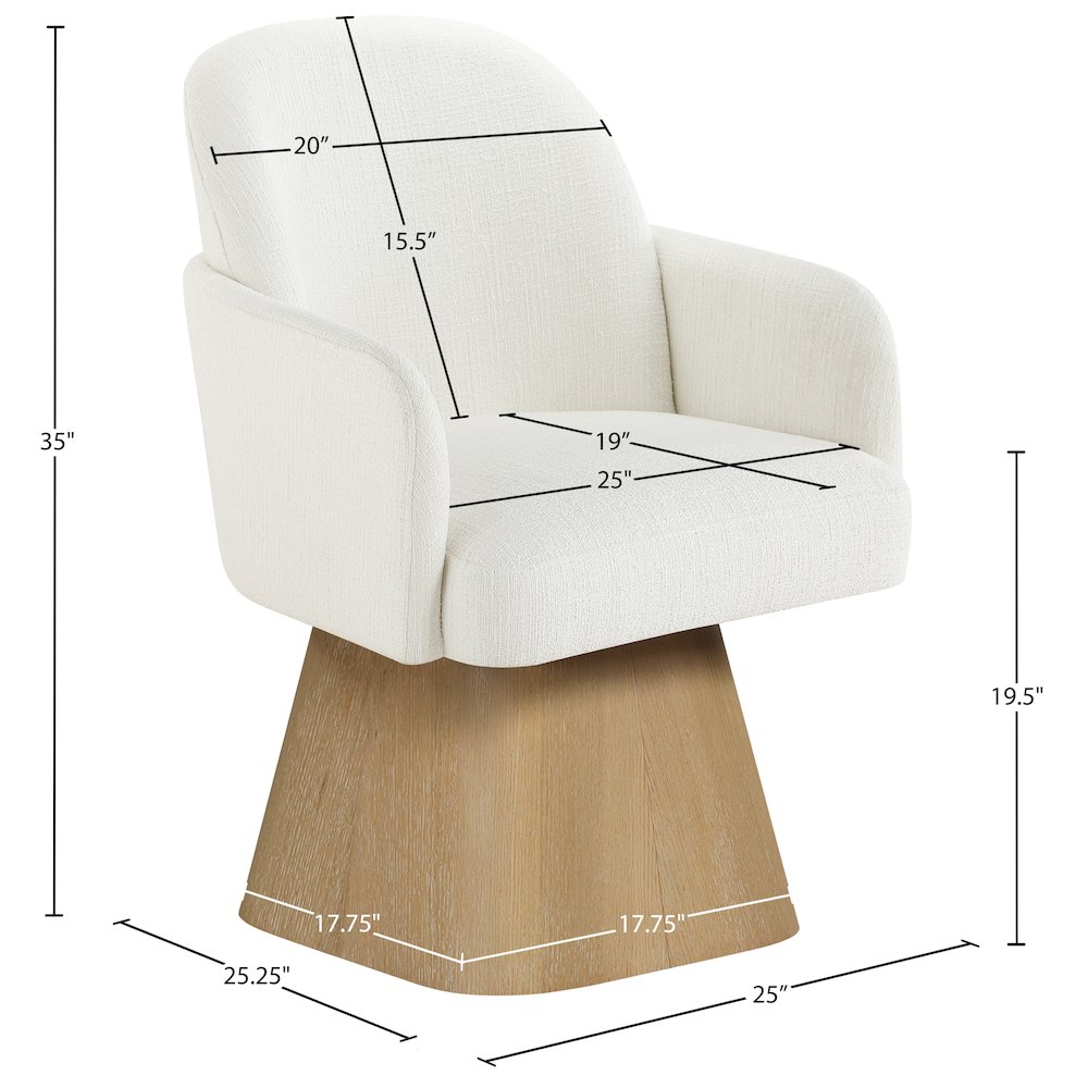 Marlowe Cream Linen Textured Fabric Upholstered Swivel Dining Arm Chair. Picture 10
