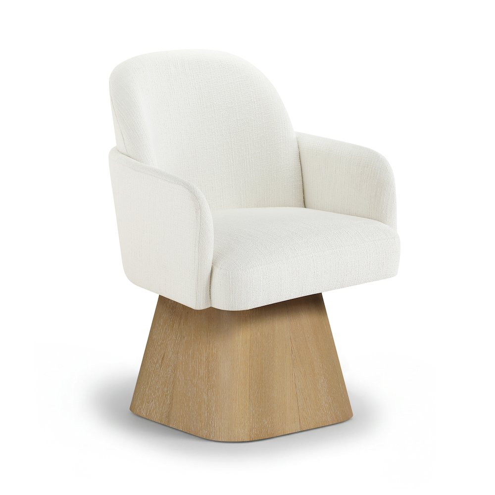 Marlowe Cream Linen Textured Fabric Upholstered Swivel Dining Arm Chair. Picture 1