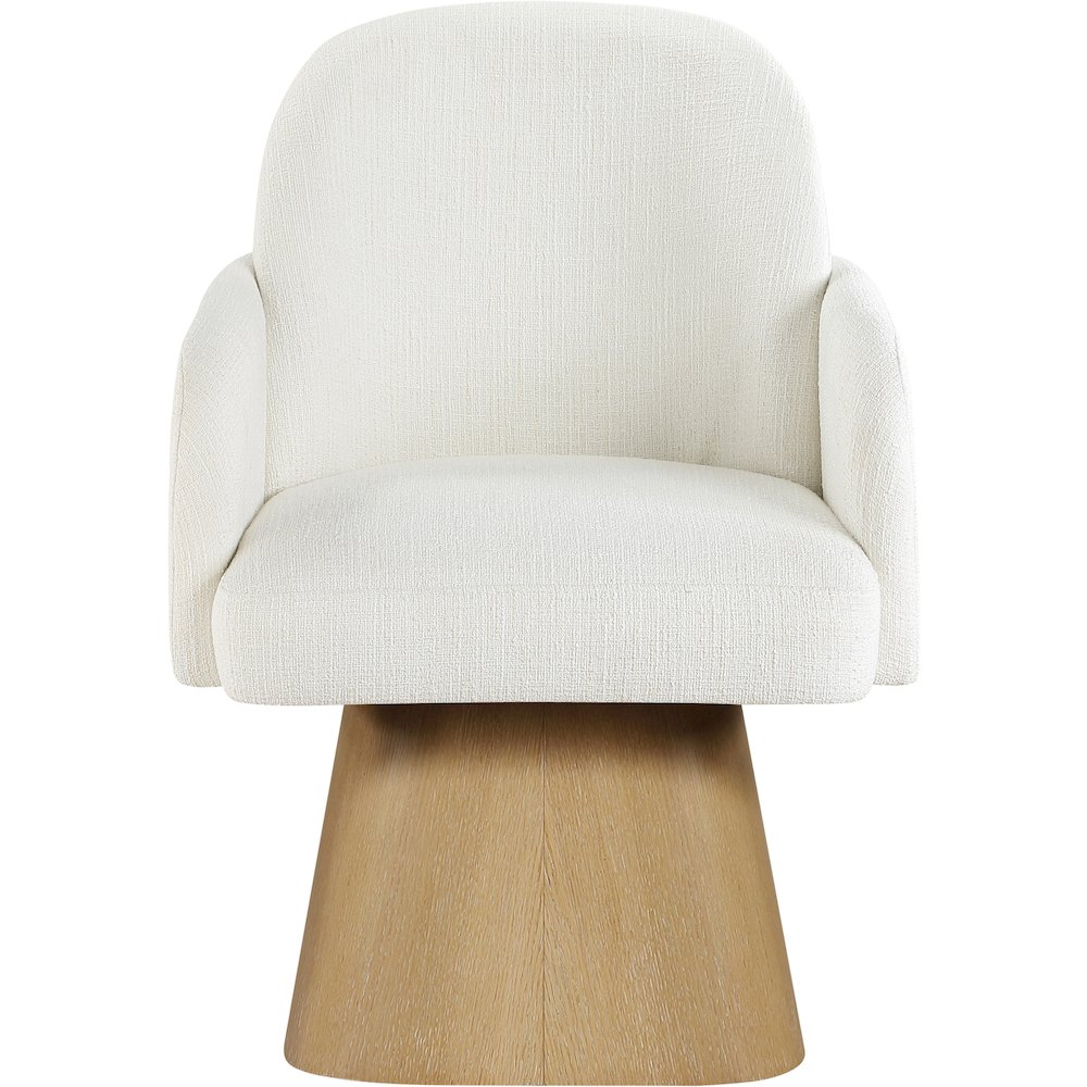 Marlowe Cream Linen Textured Fabric Upholstered Swivel Dining Arm Chair. Picture 2