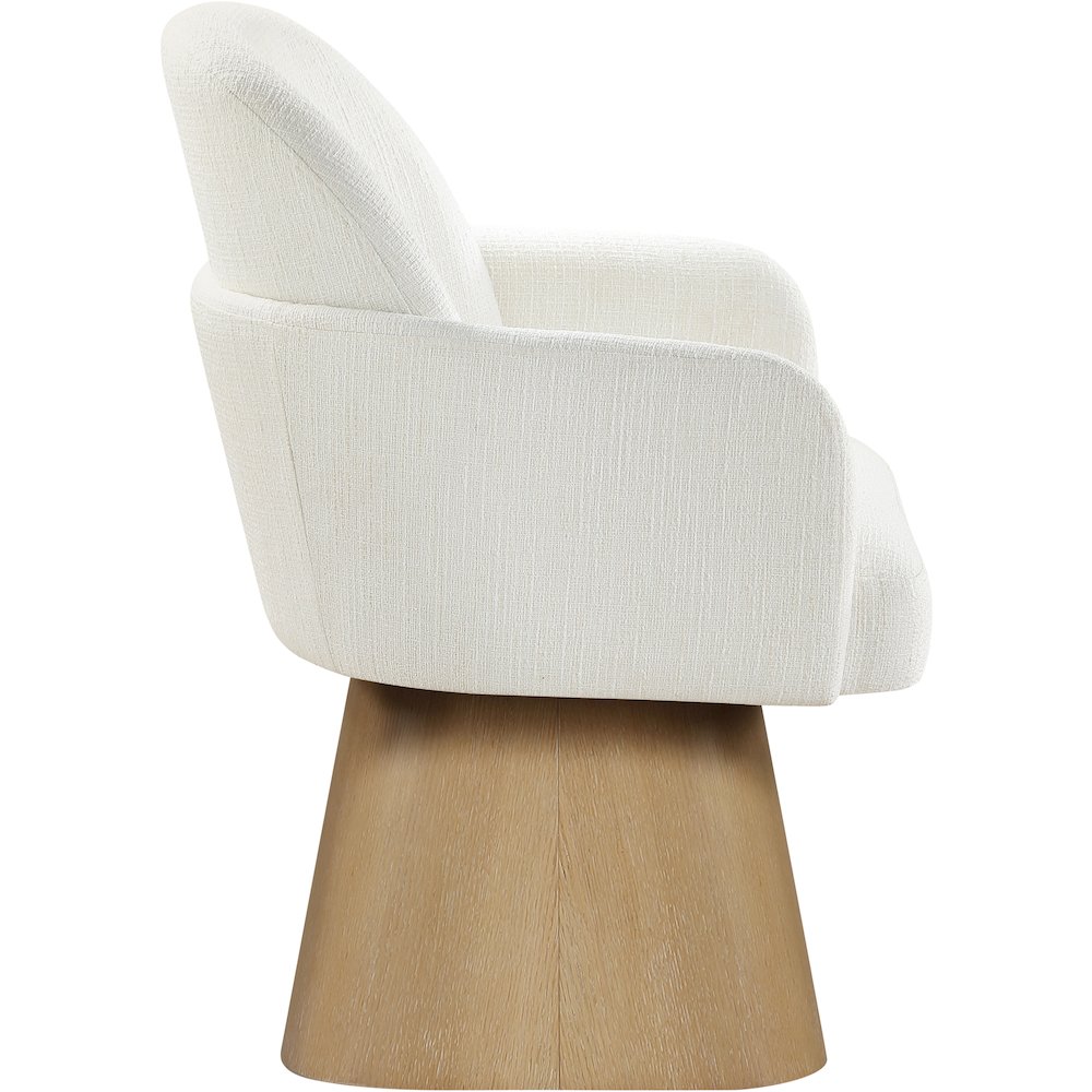 Marlowe Cream Linen Textured Fabric Upholstered Swivel Dining Arm Chair. Picture 8