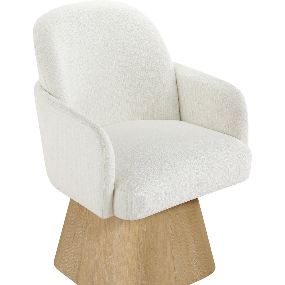 Marlowe Cream Linen Textured Fabric Upholstered Swivel Dining Arm Chair. Picture 4
