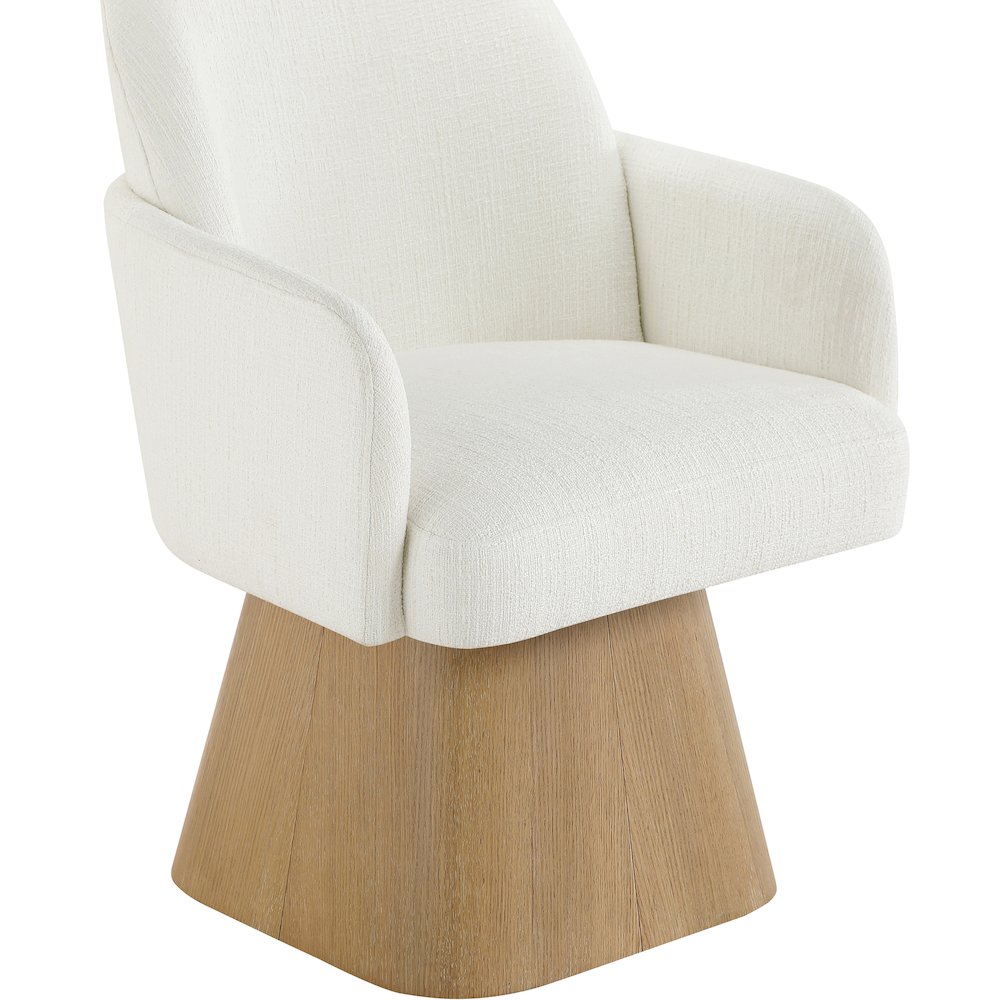 Marlowe Cream Linen Textured Fabric Upholstered Swivel Dining Arm Chair. Picture 5