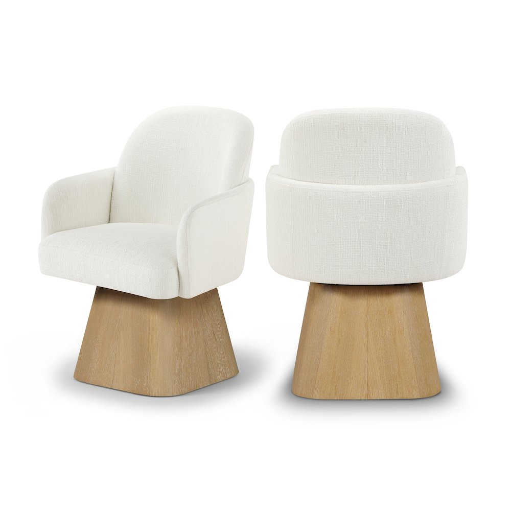 Marlowe Cream Linen Textured Fabric Upholstered Swivel Dining Arm Chair. Picture 12