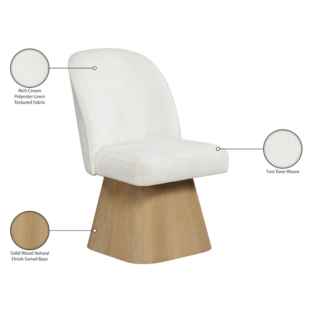 Marlowe Cream Linen Textured Fabric Upholstered Swivel Dining Side Chair. Picture 11