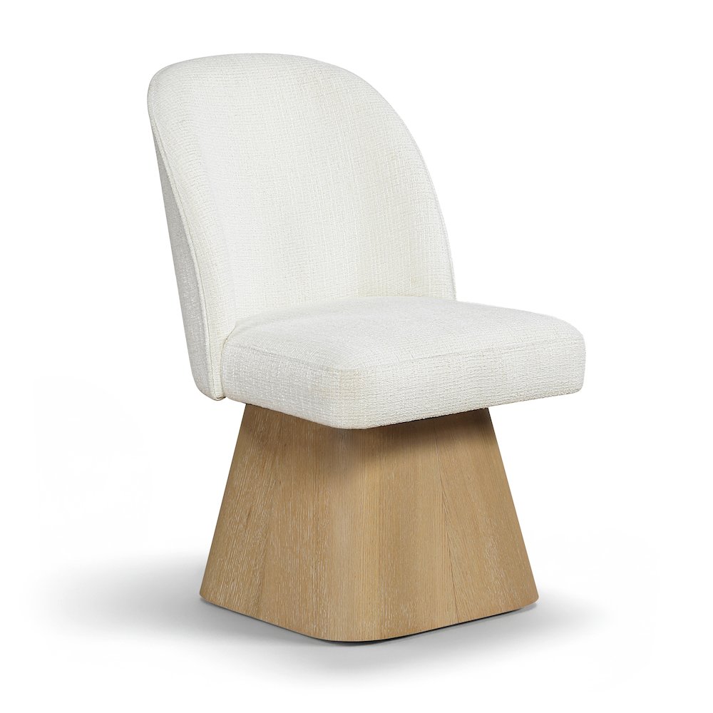 Marlowe Cream Linen Textured Fabric Upholstered Swivel Dining Side Chair. Picture 1