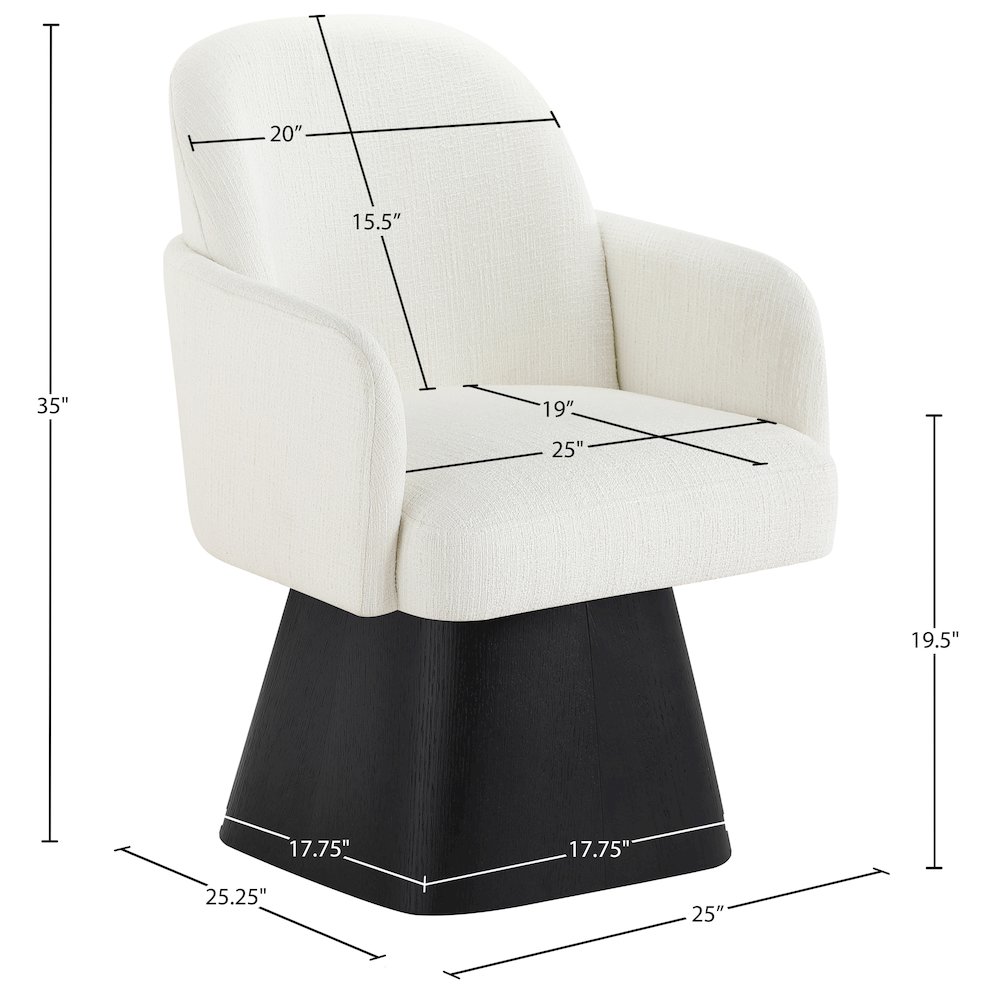 Marlowe Cream Linen Textured Fabric Upholstered Swivel Dining Arm Chair. Picture 10