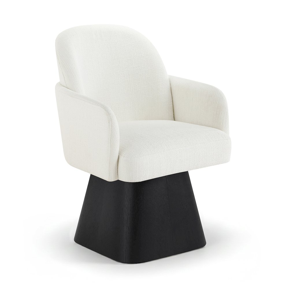 Marlowe Cream Linen Textured Fabric Upholstered Swivel Dining Arm Chair. Picture 1