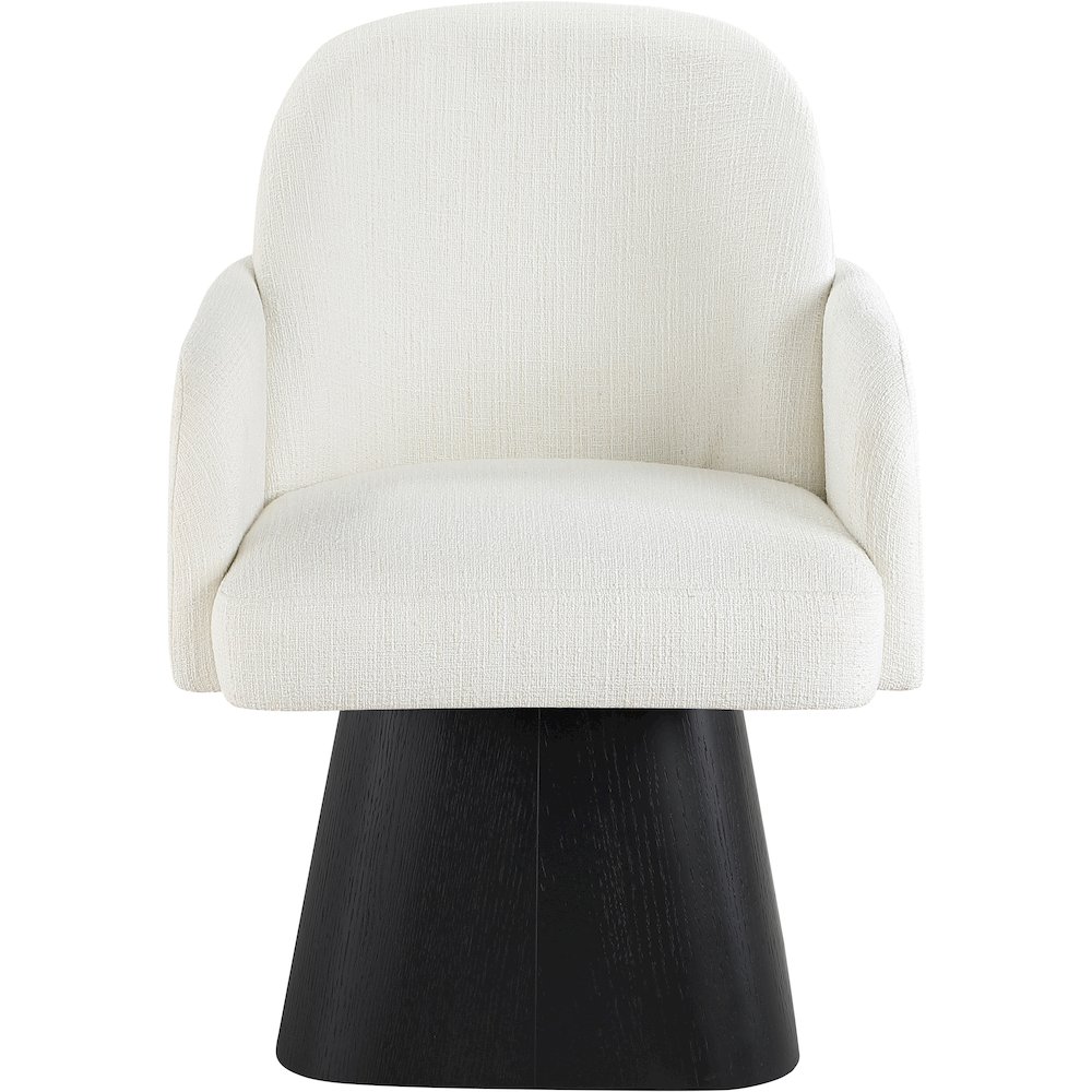Marlowe Cream Linen Textured Fabric Upholstered Swivel Dining Arm Chair. Picture 2