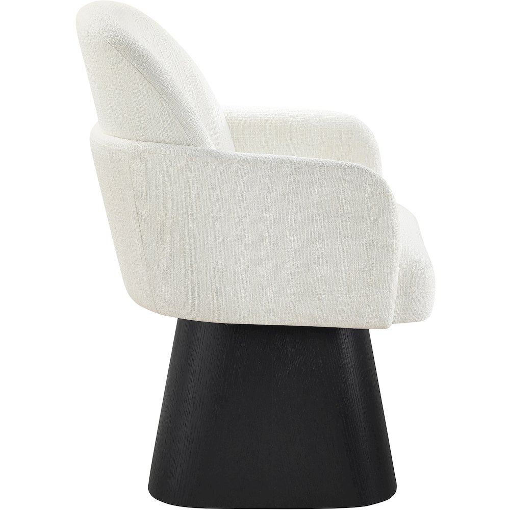 Marlowe Cream Linen Textured Fabric Upholstered Swivel Dining Arm Chair. Picture 8
