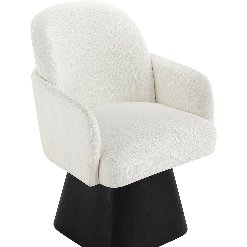 Marlowe Cream Linen Textured Fabric Upholstered Swivel Dining Arm Chair. Picture 4