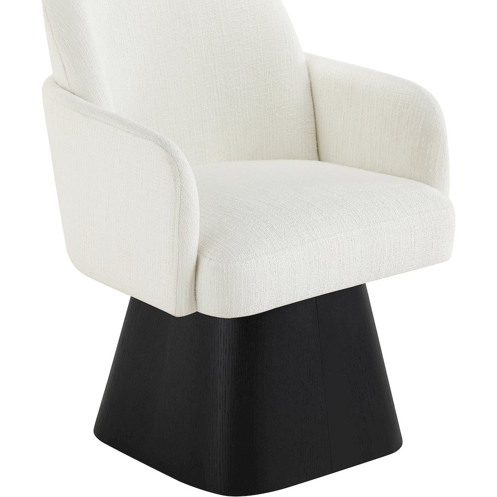 Marlowe Cream Linen Textured Fabric Upholstered Swivel Dining Arm Chair. Picture 5
