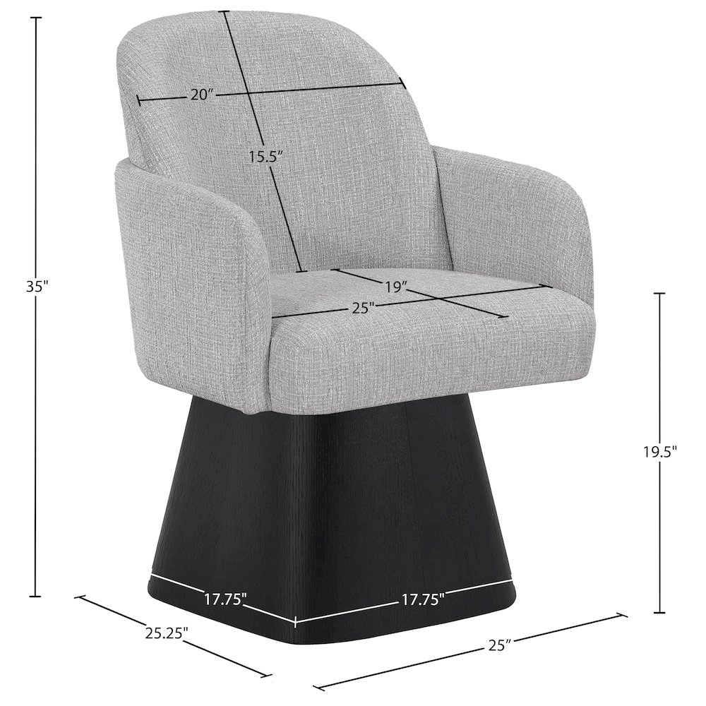 Marlowe Grey Linen Textured Fabric Upholstered Swivel Dining Arm Chair. Picture 10