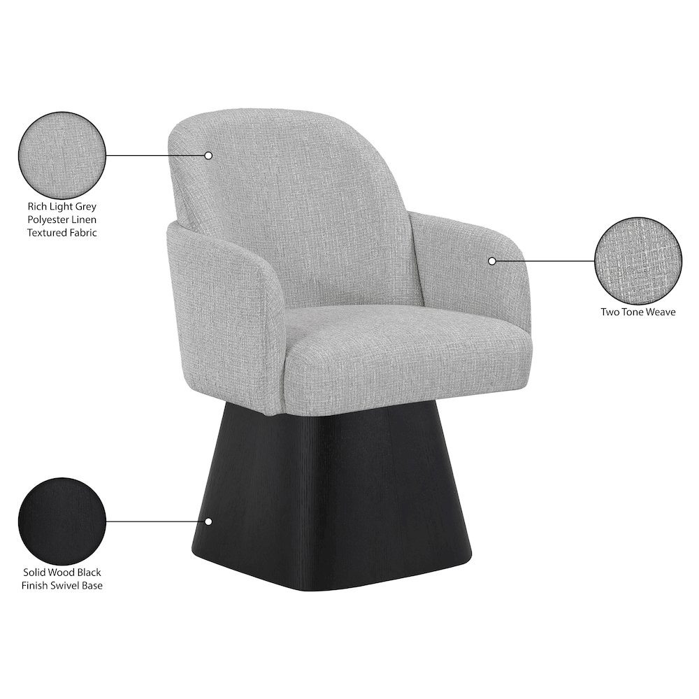 Marlowe Grey Linen Textured Fabric Upholstered Swivel Dining Arm Chair. Picture 11