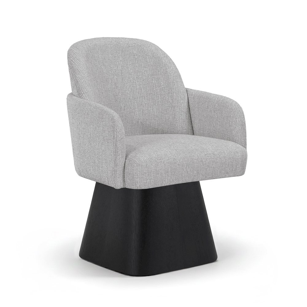 Marlowe Grey Linen Textured Fabric Upholstered Swivel Dining Arm Chair. Picture 1