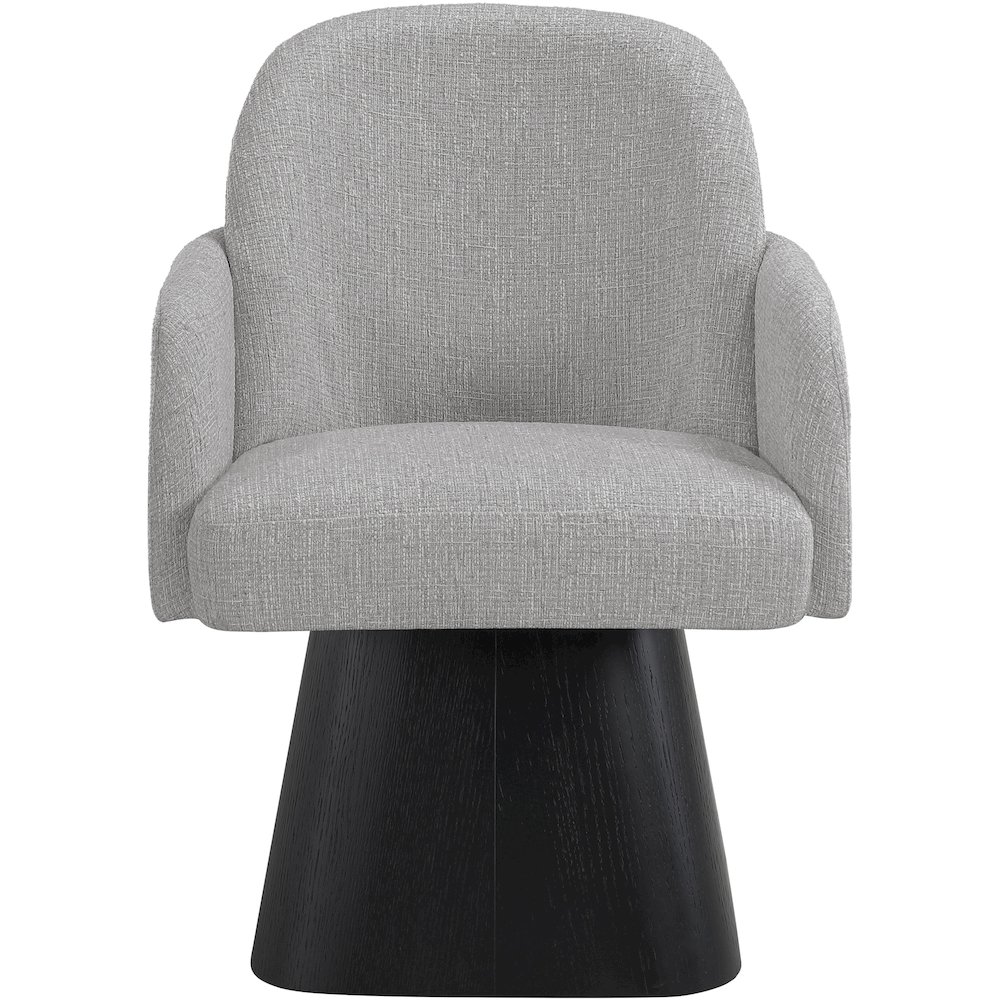 Marlowe Grey Linen Textured Fabric Upholstered Swivel Dining Arm Chair. Picture 2