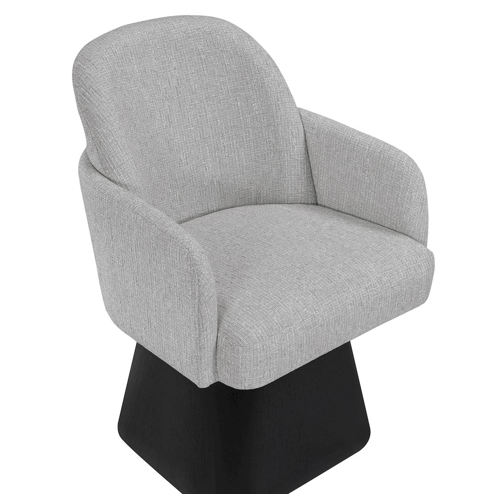 Marlowe Grey Linen Textured Fabric Upholstered Swivel Dining Arm Chair. Picture 4